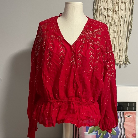 Free people oversized wrap blouse with golden print - Picture 2 of 7